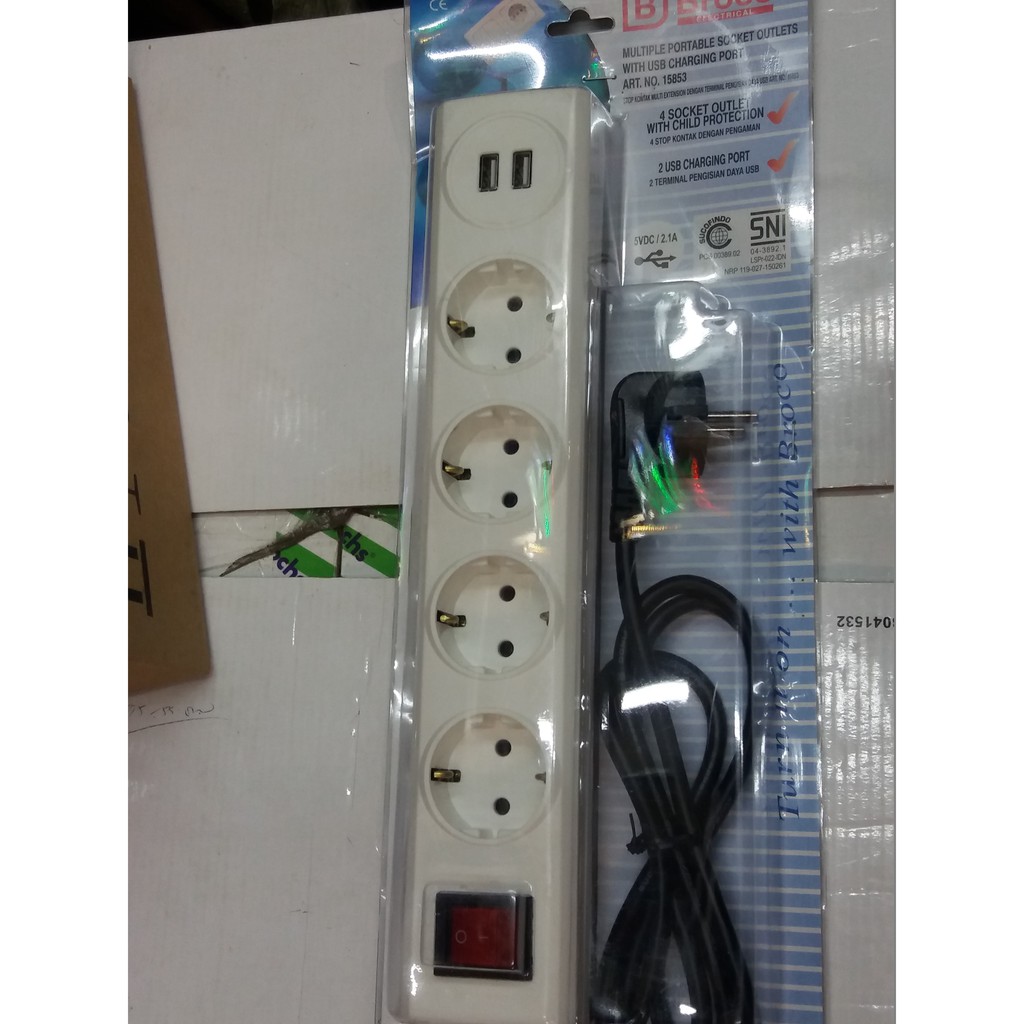 Broco Stop Kontak Multi Extension 4 Lubang On Off + USB + Kabel