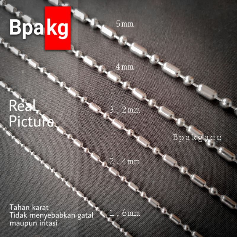 Kalung mci bulat tabung # kalung monel besi putih asli anti karat silver tali pendant wanita pria