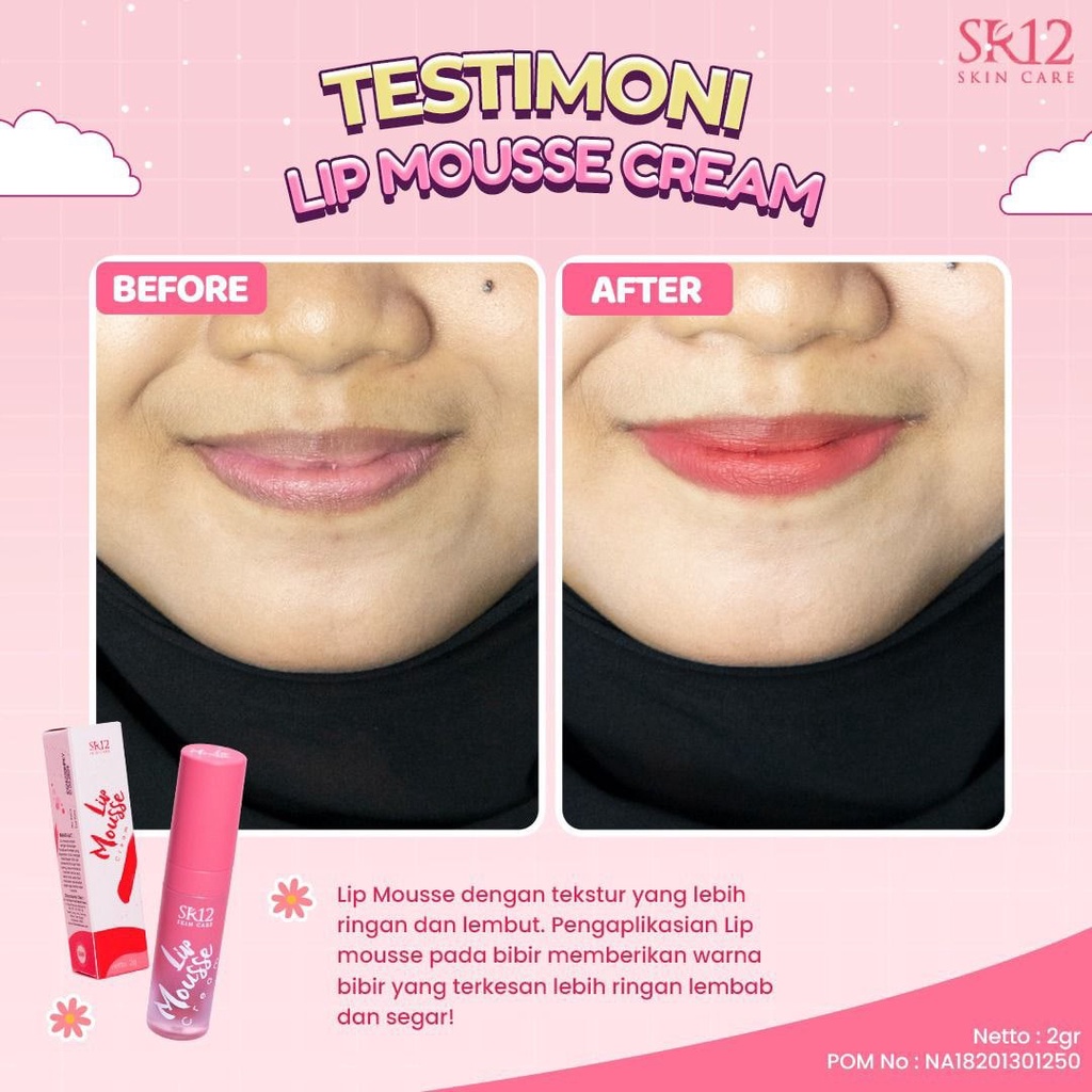 Lip Mousse Cream SR12 Pelembab Bibir Alami Merawat dan Menutrisi Bibir Kering Pecah-pecah BPOM