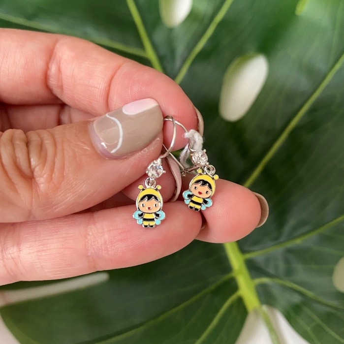 Anting Emas Putih Anak Cute Bee Character Kadar 75% 1.08 Gram