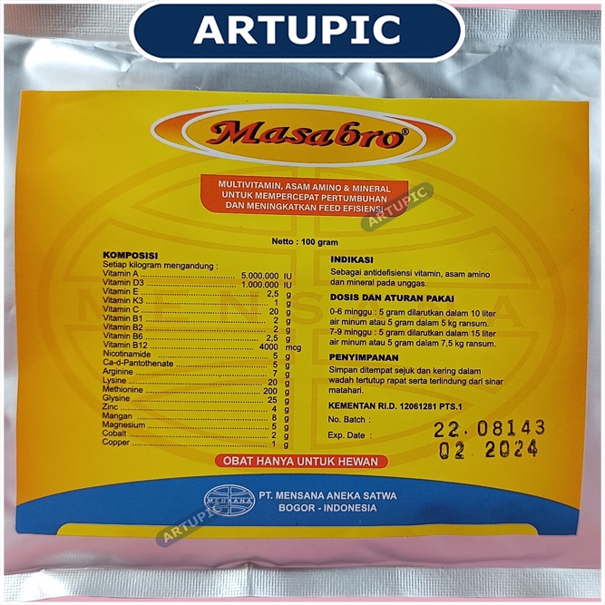 Masabro 100 gram Vitamin Unggas Ayam Penambah Bobot Berat Ayam Broiler Multivitamin Asam Amino Ayam