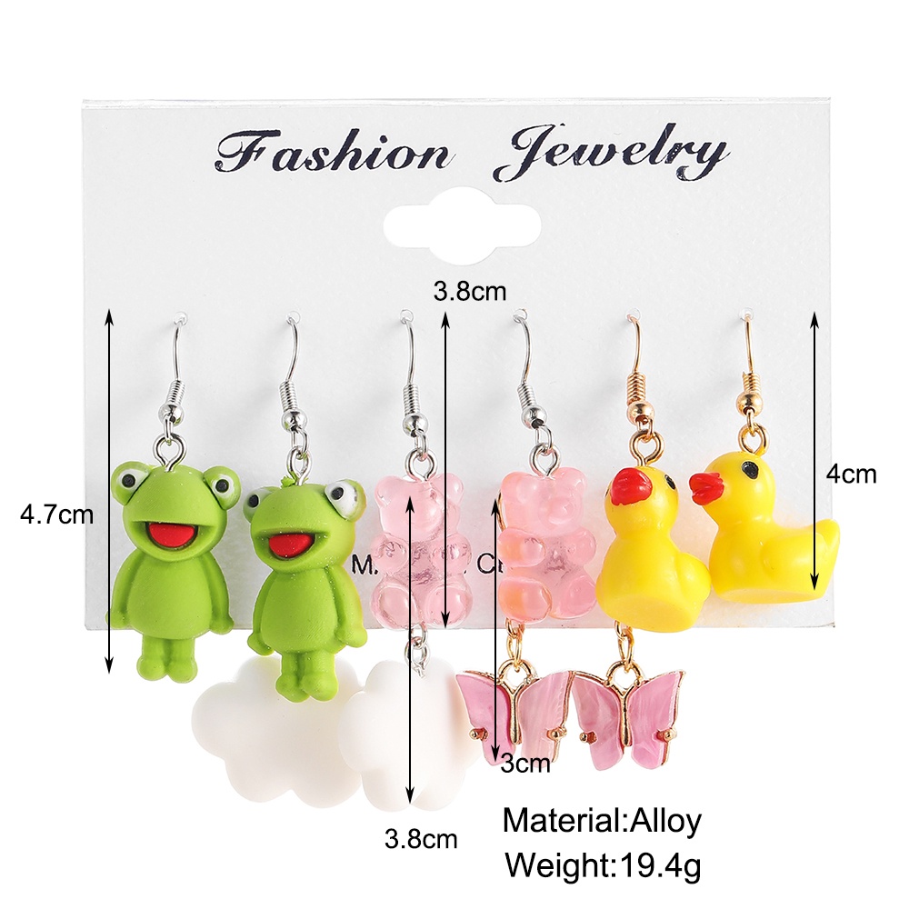 5 Set Anting Geometris Bentuk Hewan Katak Bebek Beruang Gummy Gaya Punk Untuk Anak Perempuan