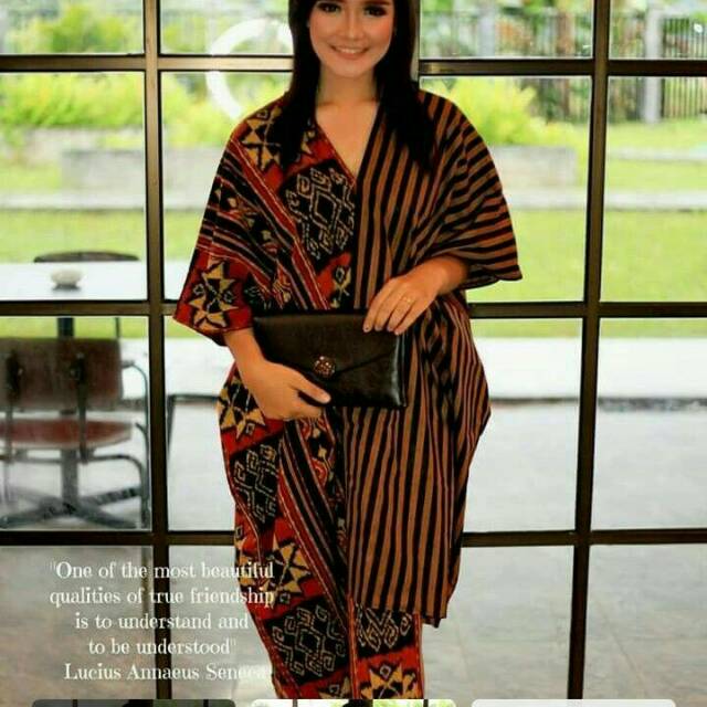 Dress tenun ikat kombinasi lurik Kaftan Style DR91272