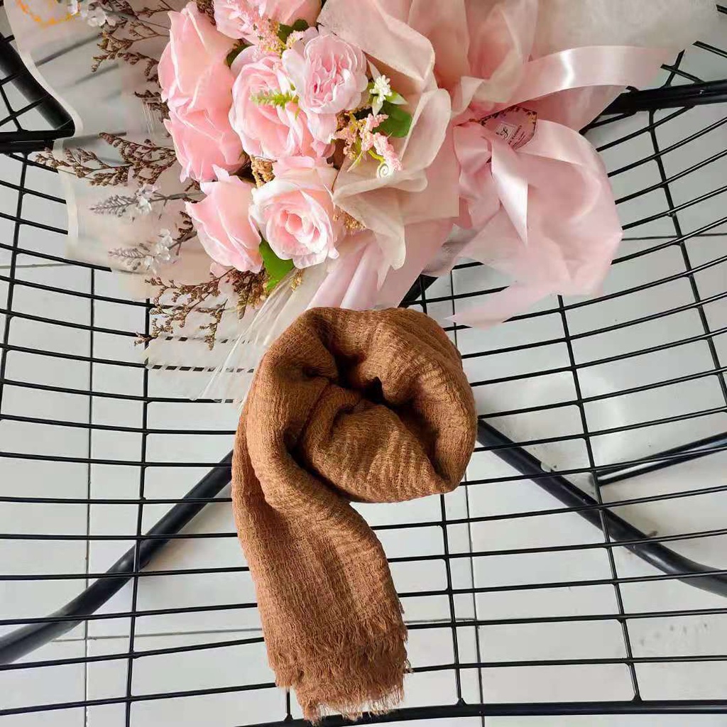 RAJUT TEBAL Pashmina Crinkle Jumbo Premium Tebal Rawis Shawl FULL Jilbab Hijab Kusut Lavanya Mei Chen-Cokelat