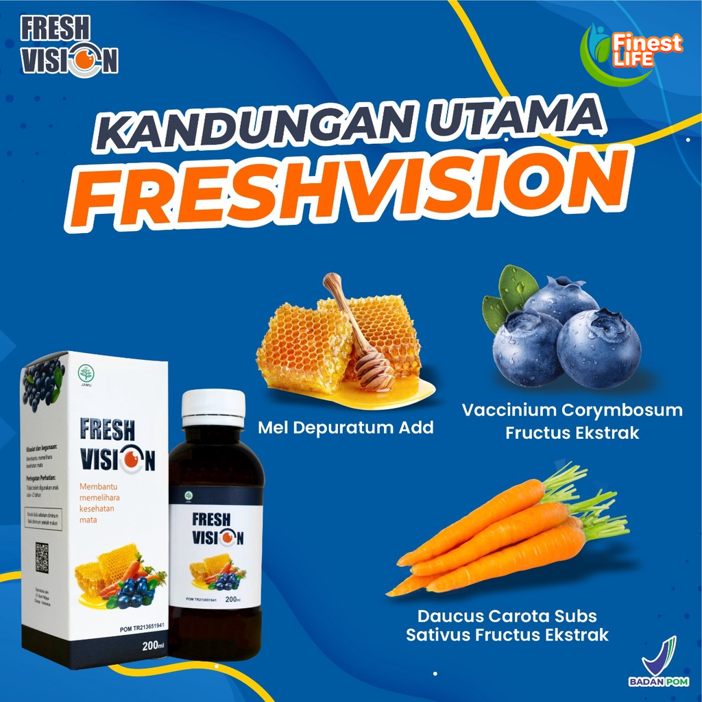 Paket Mata Sehat - 2 Botol Fresh Vision - Multivitamin Mata Ampuh Atasi Masalah Minus Katarak Silinder Cegah Mata Kering Merah Kurangi Peradangan Pencegah Rabun Tajamkan Penglihatan Nutrisi Lihat Tajam Bebas Kacamata Pres Fres fision Tetes Mata Obat Plus