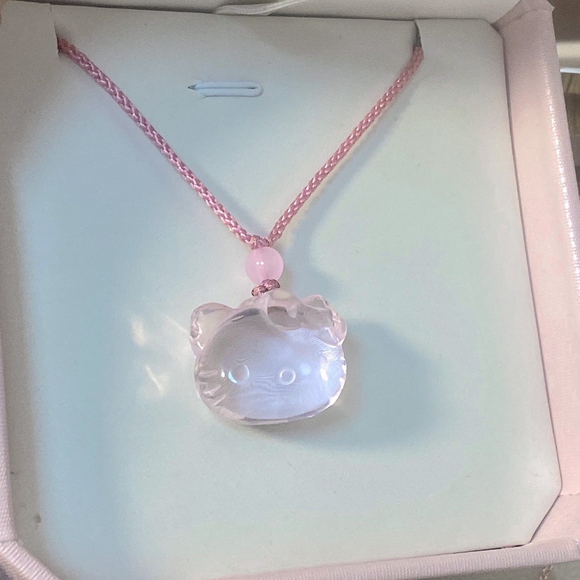 Hello Kitty Kalung Rantai Klavikula Hias Liontin Kristal Warna Pink Untuk Hadiah