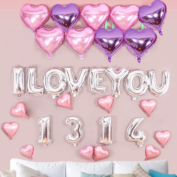 [PAKET] ROMANTIC Set I LOVE U PURPLE PINK Dekorasi Backdrop Valentine