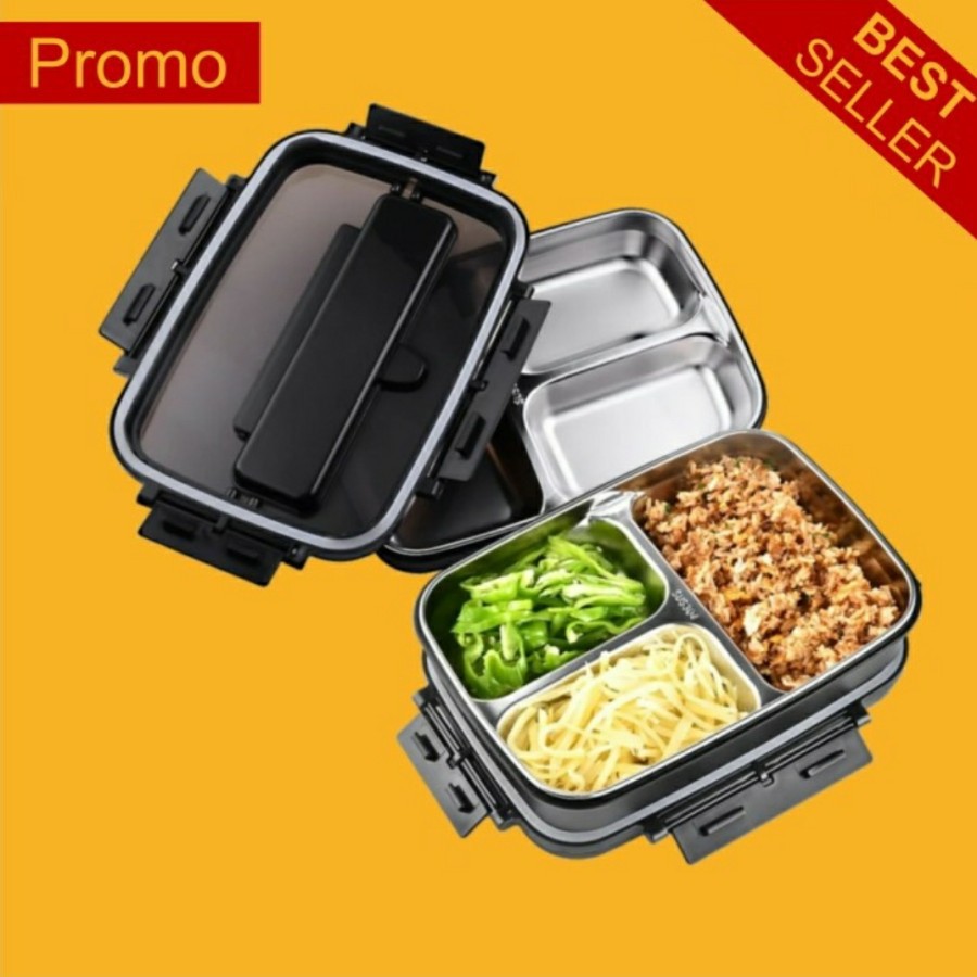 Stainless Steel Lunch Box Bento Kotak Makan Kotak Bekal Dewasa Anak Anti Karat