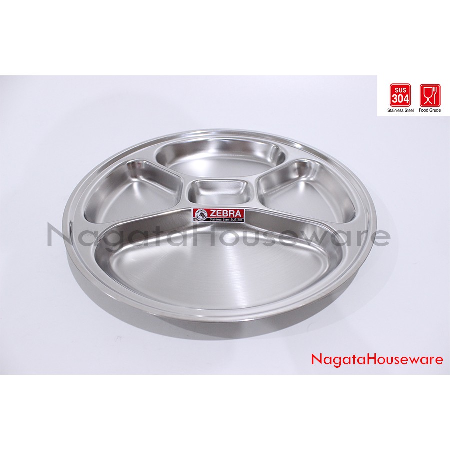 Piring Bulat Stainless / Piring Kantin / Piring Zebra / Round Compart Tray Zebra 30cm Wisdom 132031