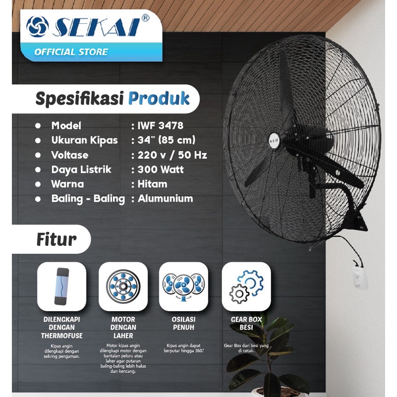 SEKAI IWF-3478 WALL FAN 34&quot; INDUSTRIAL FAN 34 INCH KIPAS ANGIN BESI TEMBOK INDUSTRI IWF3478