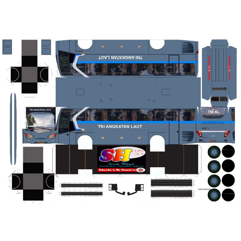 Lembaran Pola PaperCraft Bus TNI ANGKATAN LAUT Skala 1:50