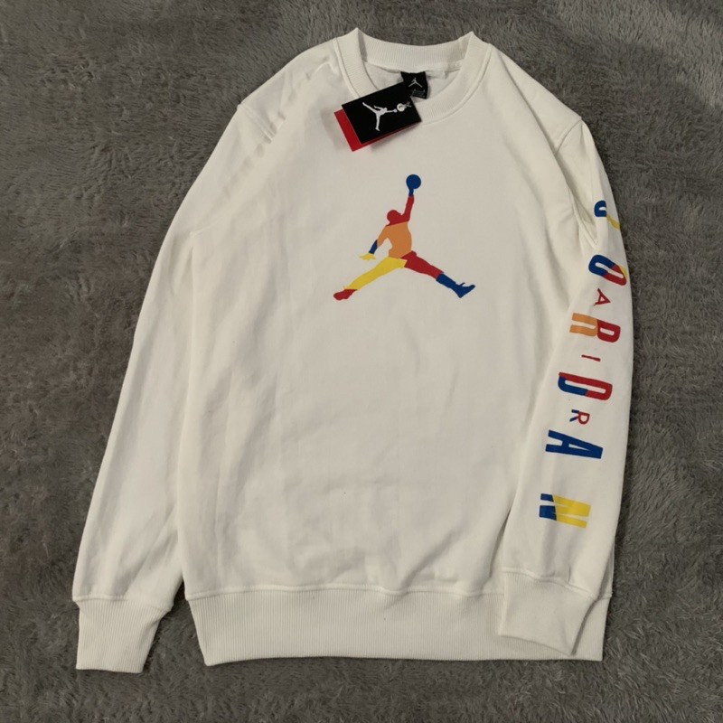 Sweater Crewneck Air Jordan Rainbow Taped White Fulltag &amp; Lebel