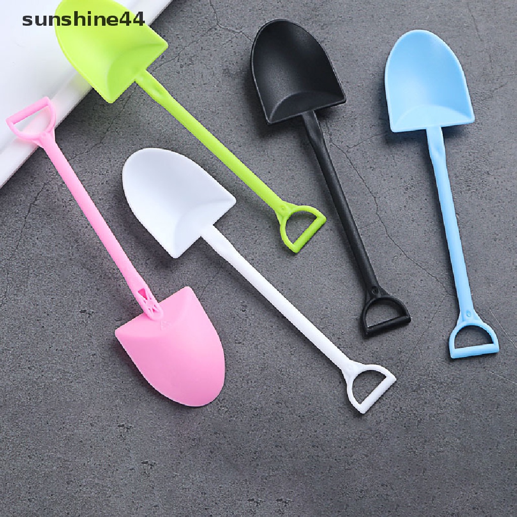 Sunshine 100pcs Sendok Scoop Es Krim / Dessert Mini Bentuk Sekop Bahan Plastik Food Grade