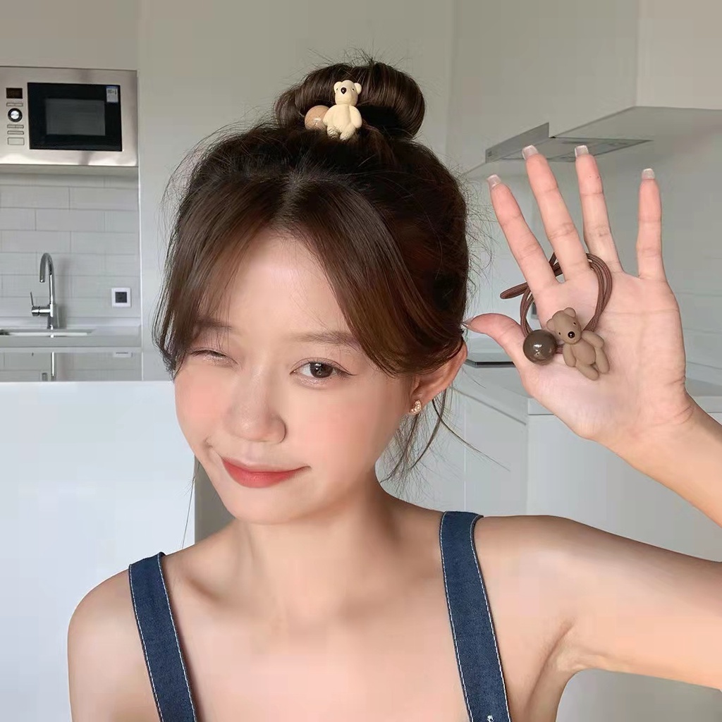 Ikat Rambut Wanita Lucu Motif Bunga Dan Beruang Aksesoris Rambut- Srunchie