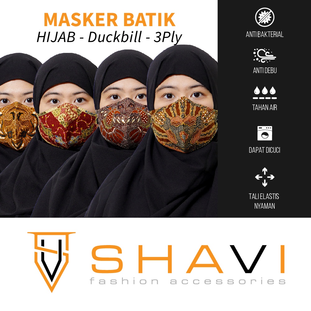 Masker Duckbill Batik - Hijab PREMIUM 3 Lapis Tahan Air 3 ply