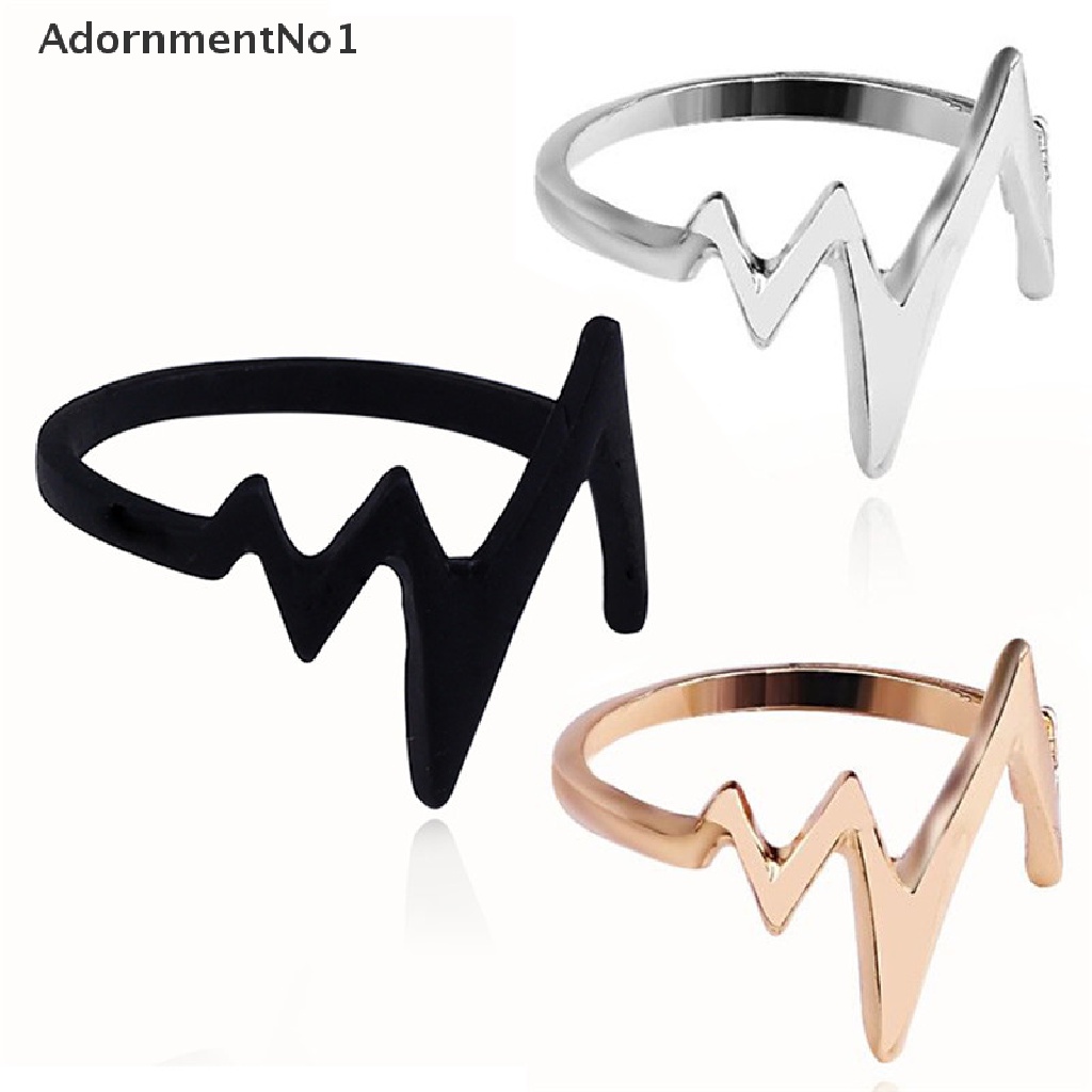 (AdornmentNo1) Cincin Terbuka Adjustable Motif Detak Jantung + Elektrokardiogram Vintage Untuk Perhiasan Wanita