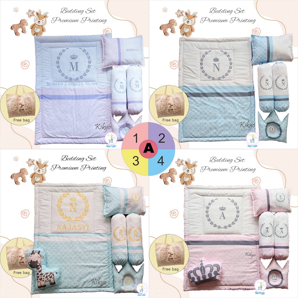 Bedding set baby premium printing custom nama bayi / bedding set baby initial / bedding nama bayi / bed set bayi / baby set custom nama