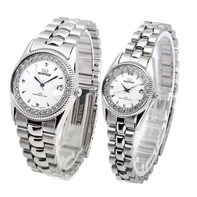 Jam Tangan Couple Mirage Permata Silver Original Bergaransi Tahan Air 3 ATM