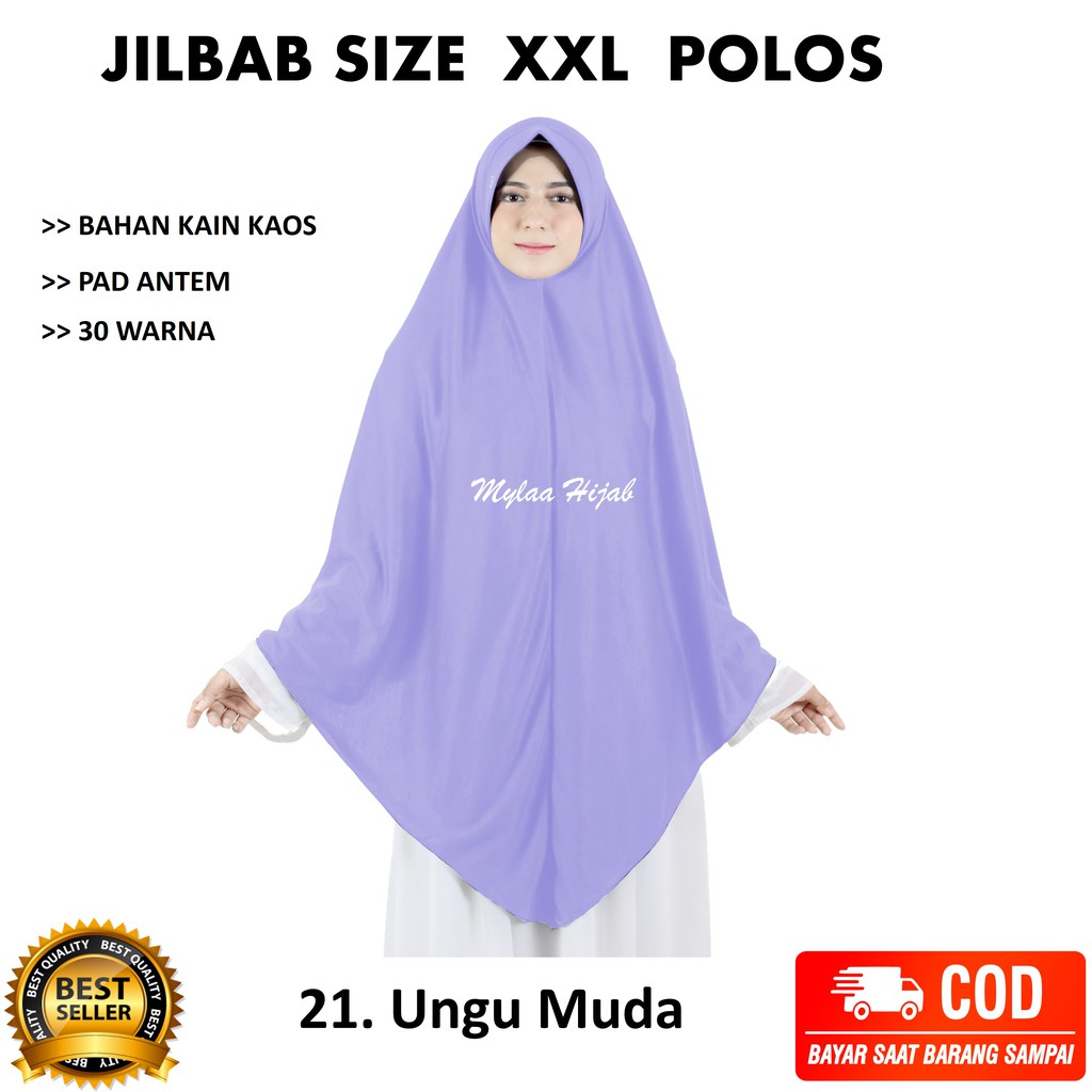 Jilbab instan NON SERUT Size XXL Pad Antem Bahan Kaos PE murah XXL-03 HARGA GROSIR TERMURAH.-21. UNGU MUDA NON