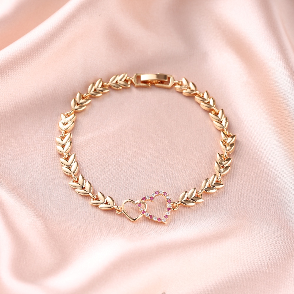 D.G.C Gelang fashion wanita titanium stainless steel gelang berbentuk hati aksesoris wanita bunga, emas mawar D233