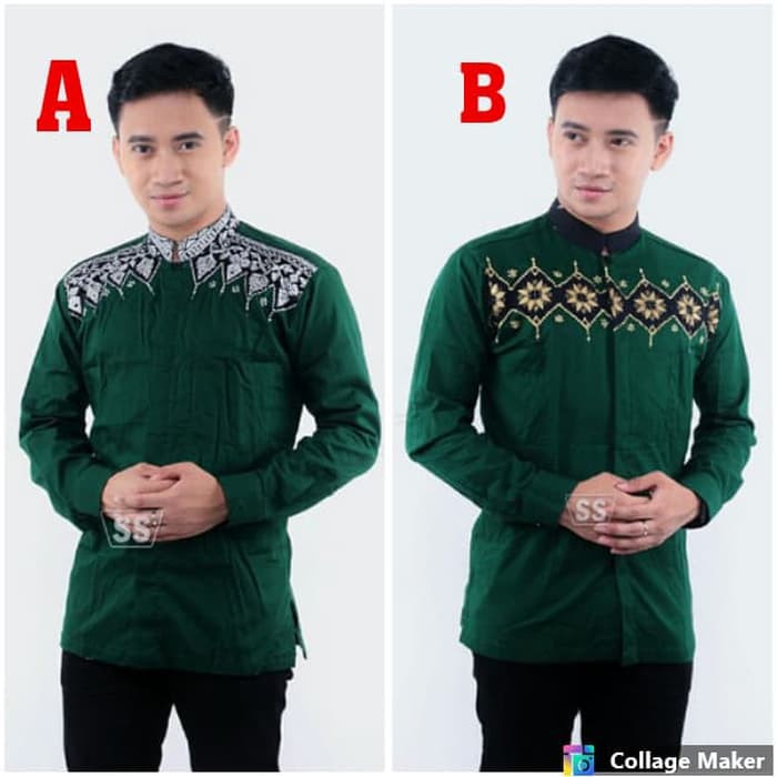 BAJU BATIK KEMEJA PRIA LENGAN PANJANG KOKO MUSLIM HIJAU TERBARU