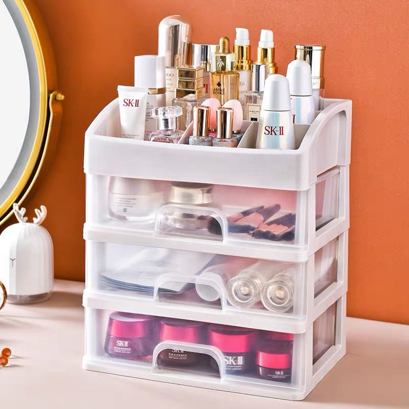 Rak Kosmetik Plastik 3 Laci Serbaguna Tempat Make Up Organizer Rak Kosmetik Transparan