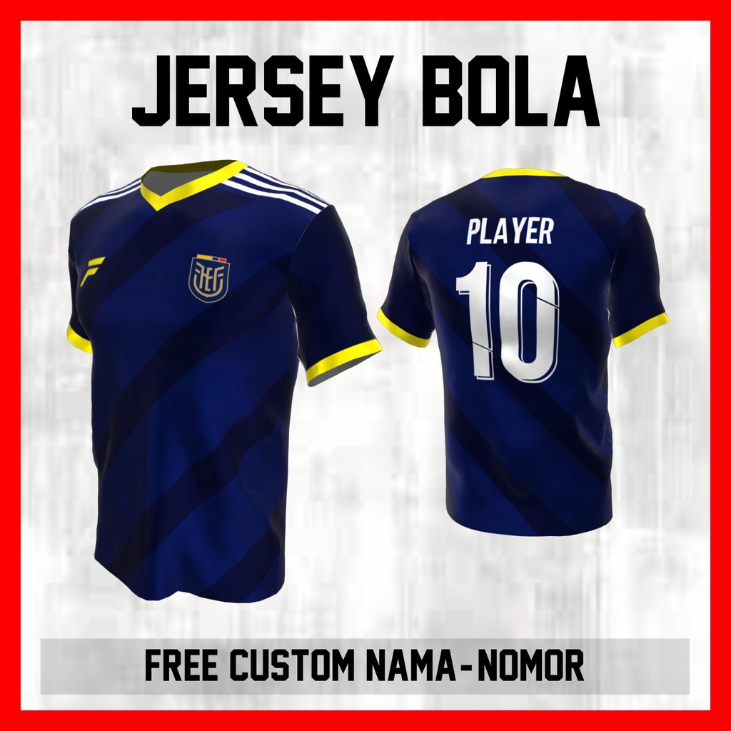 Kaos Bola Jersey Ekuador Timnas Negara Garis Bahu Baju Custom Nama dan Nomor Punggung - 70 Jersey Se