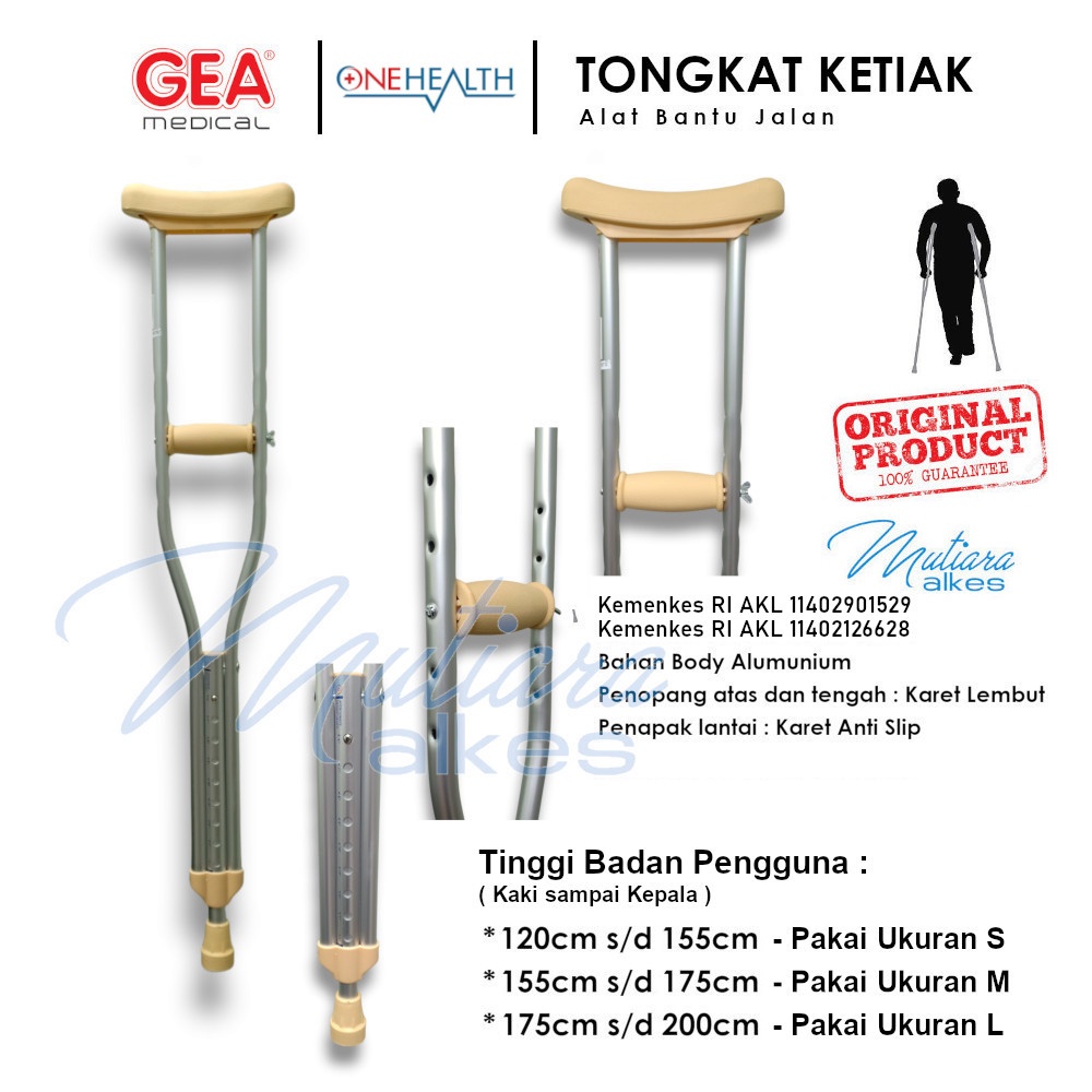 (MUTIARA ALKES) Tongkat Ketiak per 1pcs - Kruk - Tongkat bantu jalan GEA ONEHEALTH GENERAL CARE