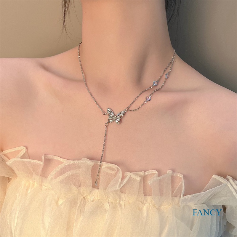 Butterfly Kalung Rantai Multi Layer Liontin Kupu-Kupu Hias Zircon Untuk Wanita