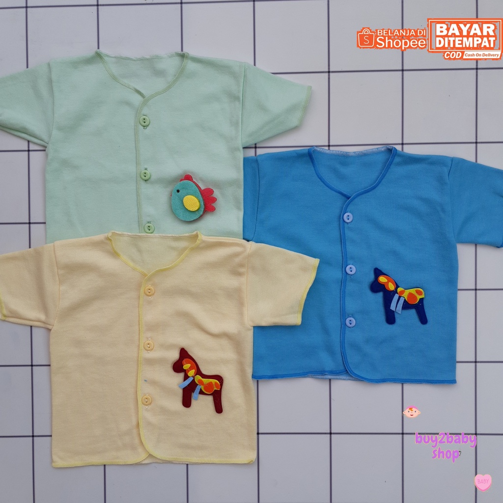 Baju bayi piyama boneka warna polos BabyLife 0-3 Bulan 3 PCS