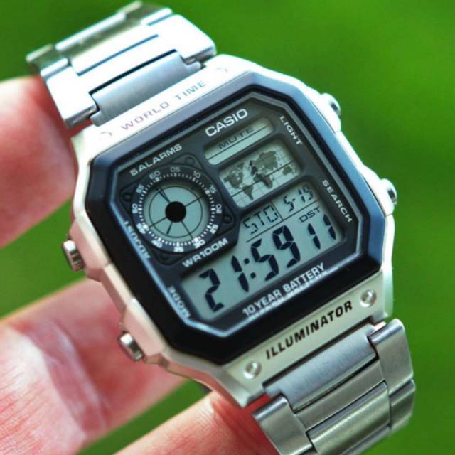 JAM TANGAN CASIO RANTAI STEEL DIGITAL SILVER FULL BLACK