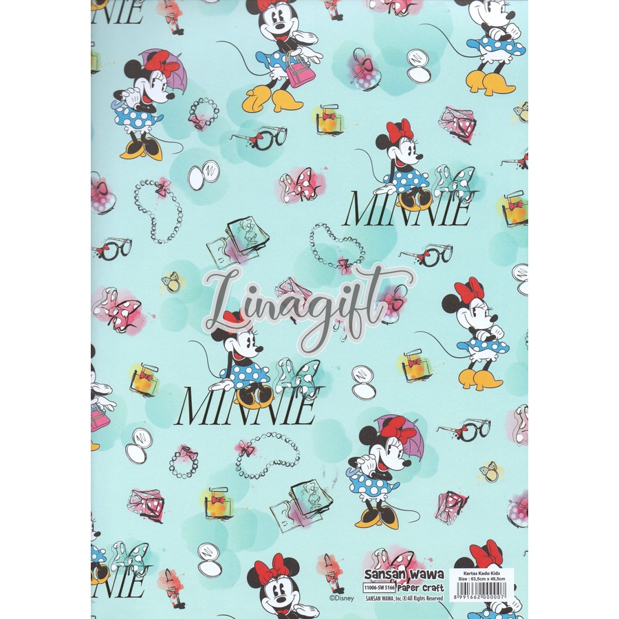 ( 5 Lembar ) MINNIE MOUSE SANWA - KERTAS KADO SANWA TIKUS MIKI - GIFT WRAP PAPER SANSAN WAWA MICKEY AND FRIENDS - WALT DISNEY DAISY DUCK / DESY BEBEK