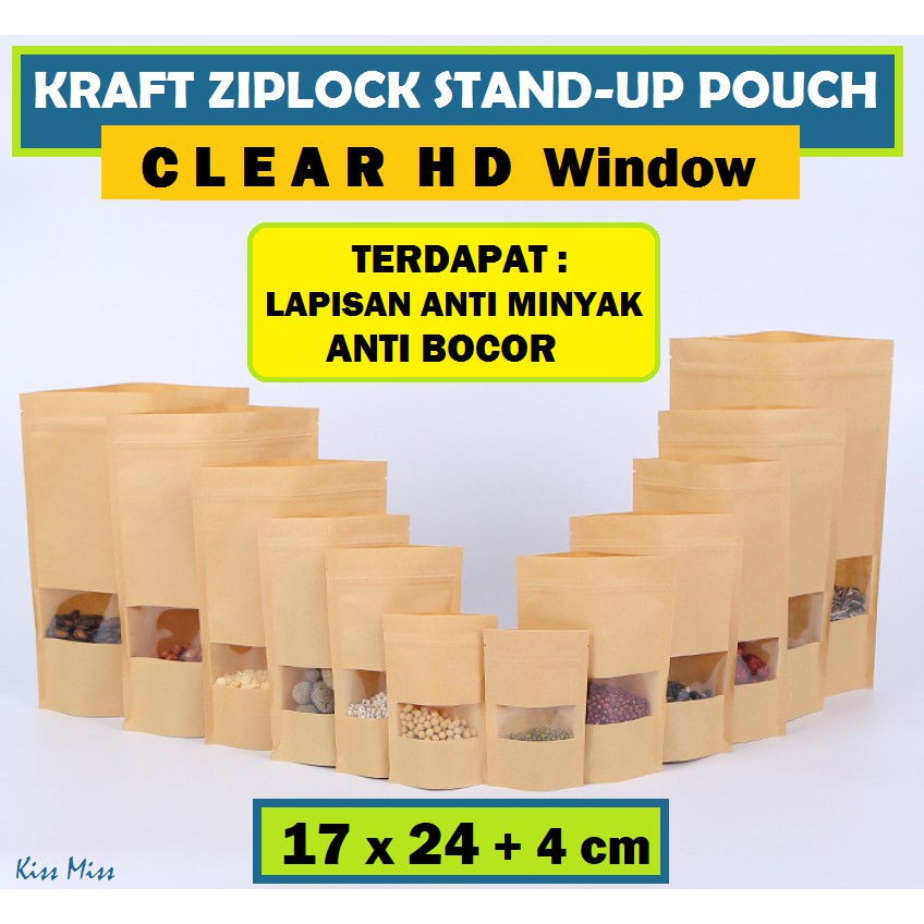 CLEAR Kraft Paper Bag Ziplock 17x24cm / Standing Pouch / Kemasan Snack / Plastik / Kopi / Keripik