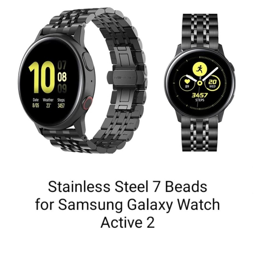 STRAP TALI JAM TANGAN - RUBBER STAINLESS STYLE METAL 7 BEADS - FOR SAMSUNG GALAXY WATCH ACTIVE