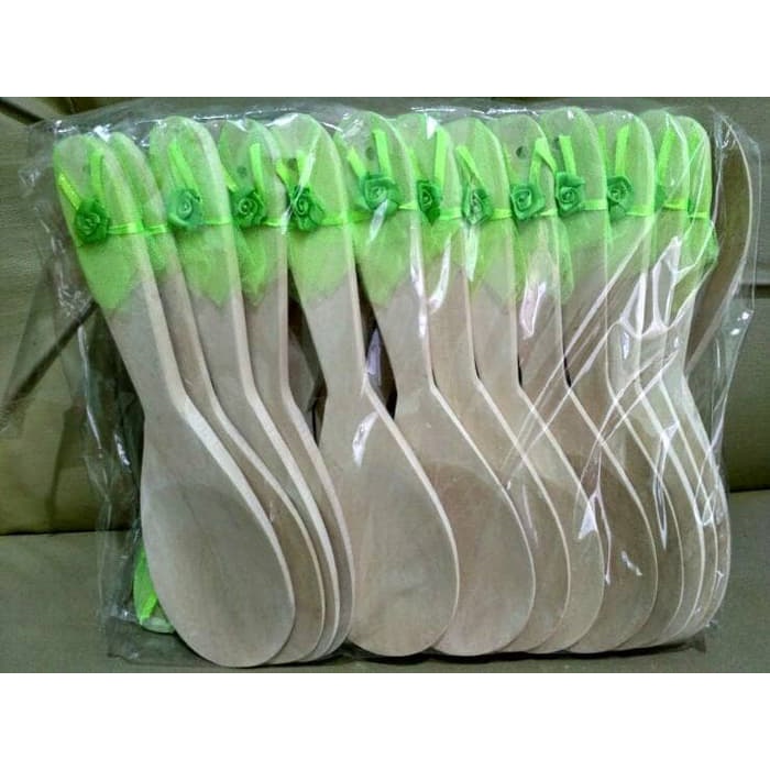 souvenir pernikahan Centong Kayu Putih bungkus plastik + tile 50pcs sovenir pernikahan Centong Kayu