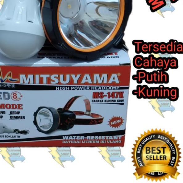 ❇ Senter kepala LED 50W MITSUYAMA MS-147P/K Free Bohlam cahaya putih/Kuning Headlamp 50Watt Dimmer ❀