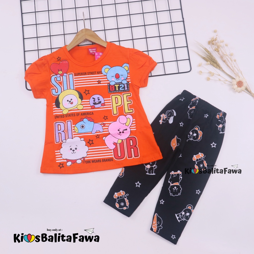 Setelan Plufy Kids Uk. 4-5 Tahun / Baju Kaos Anak Perempuan Set Legging Celana Panjang Cewek