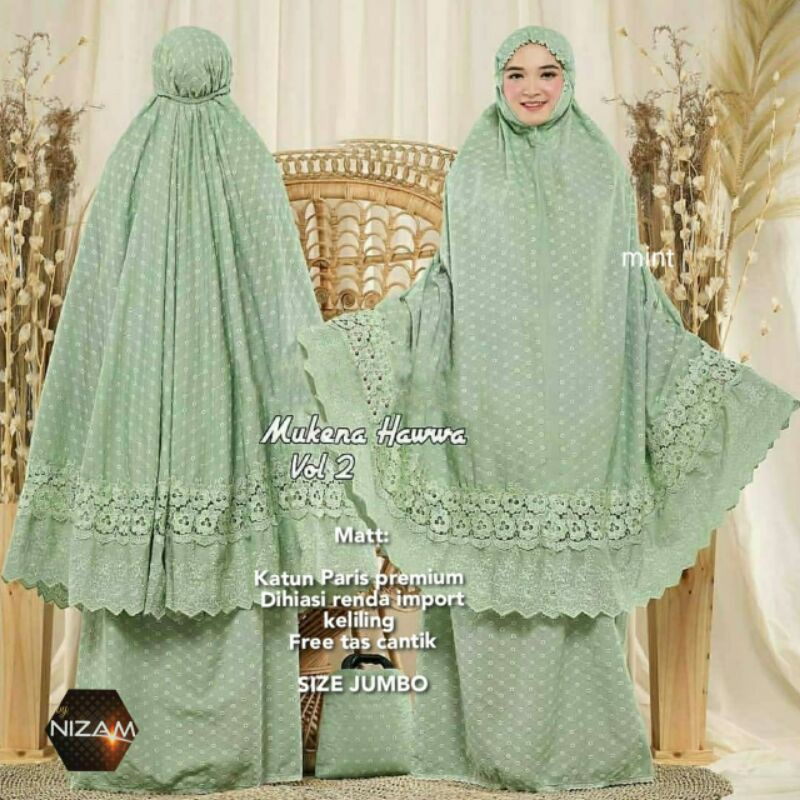 MUKENA HAWWA MEWAH size JUMBO mat Katun Paris renda HQ ORI by Nizam