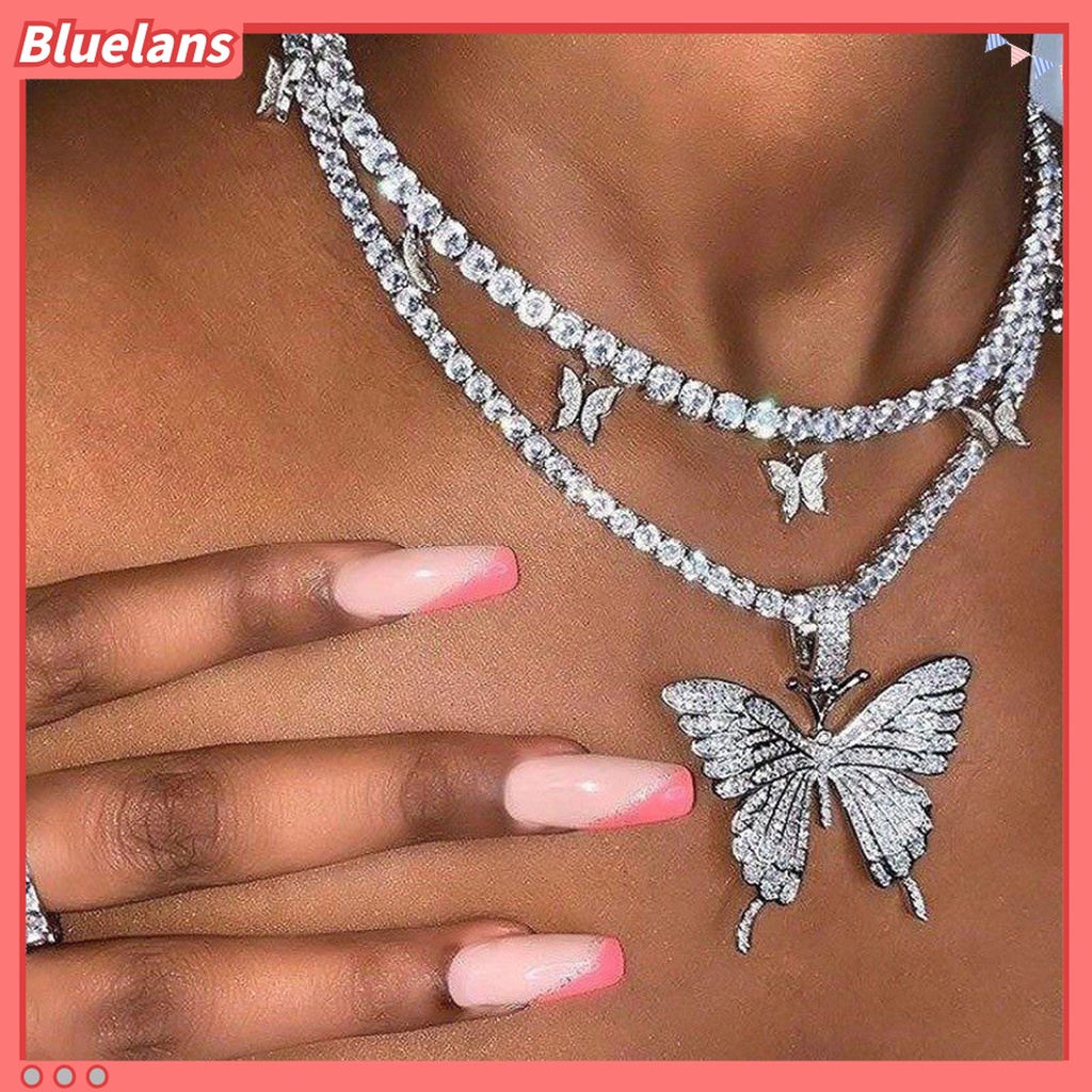 Kalung Choker Dengan Liontin Butterfly Aksen Berlian Imitasi Untuk Wanita