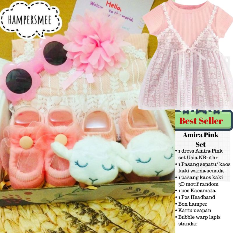 HAMPERSMEE SET PREMIUM - HAMPERS BAYI HAMPERS BABY KADO BAYI BABY GIFT HADIAH KELAHIRAN NEWBORN MURAH HEMPERS BAYI PARCEL BAYI BARU LAHIR-Amira Pink Set
