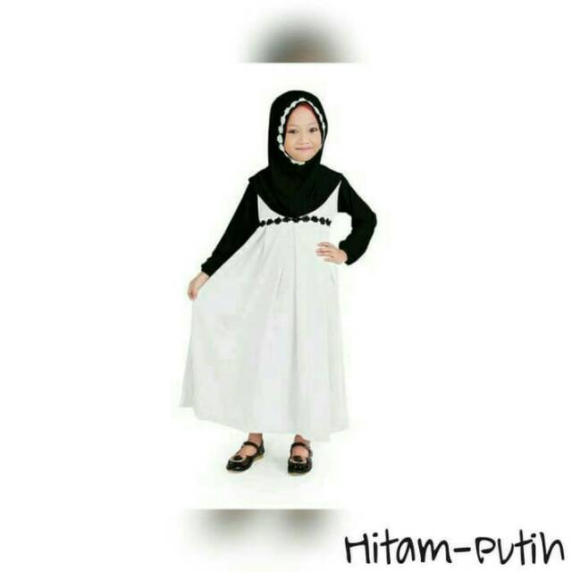 Promo Gamis Anak Perempuan Rempel Bunga Melati Hitam Putih