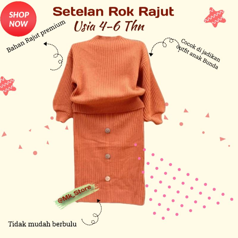 Setelan Rajut Baju Dan Rok Span Anak 4-6 Tahun Rajut Premium