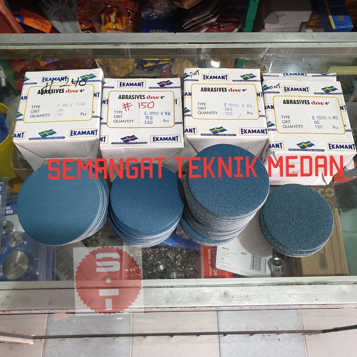 KERTAS    AMPLAS BULAT VELCRO BIRU EKAMANT 4" GRIT 60 80 100