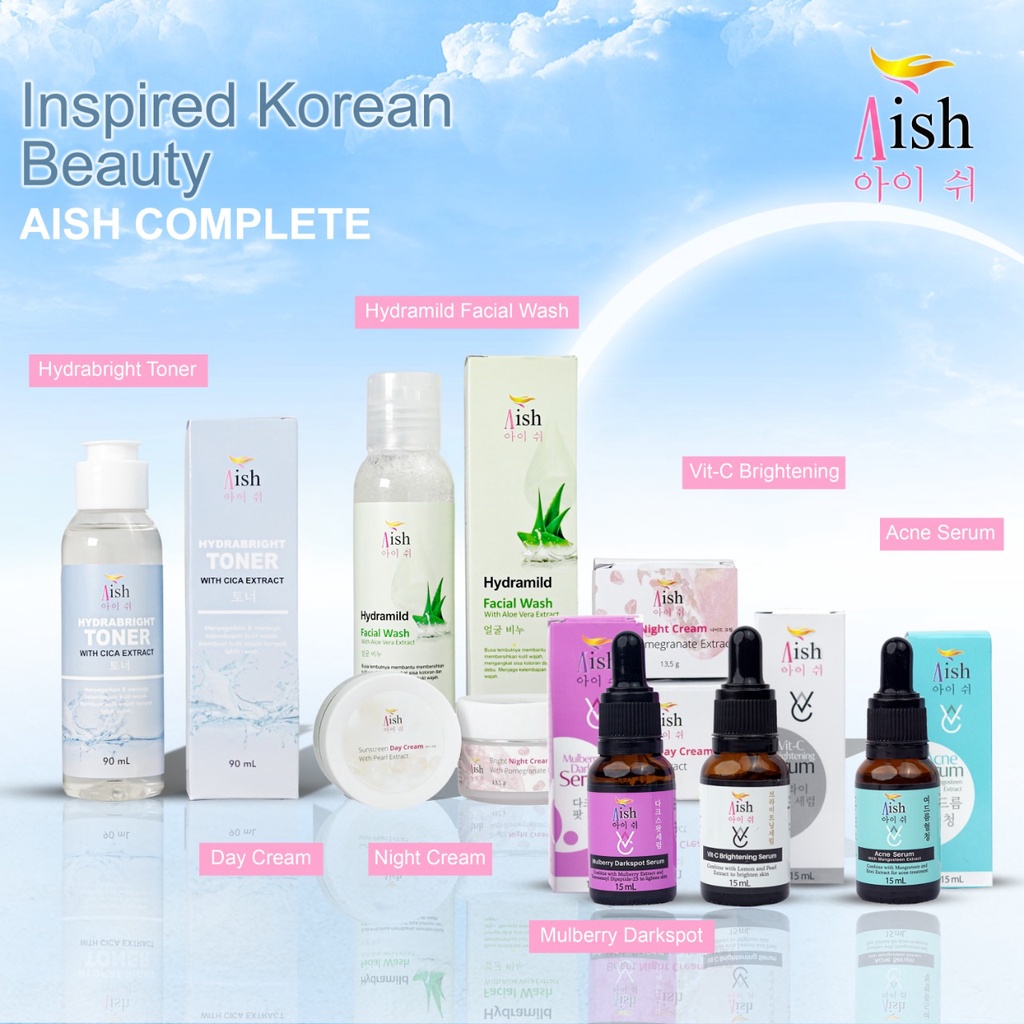 AISH SKINCARE  - FACIAL WASH / AISH SERUM KOREA / TONER / DAY&NIGHT CREAM - 100% Original-1