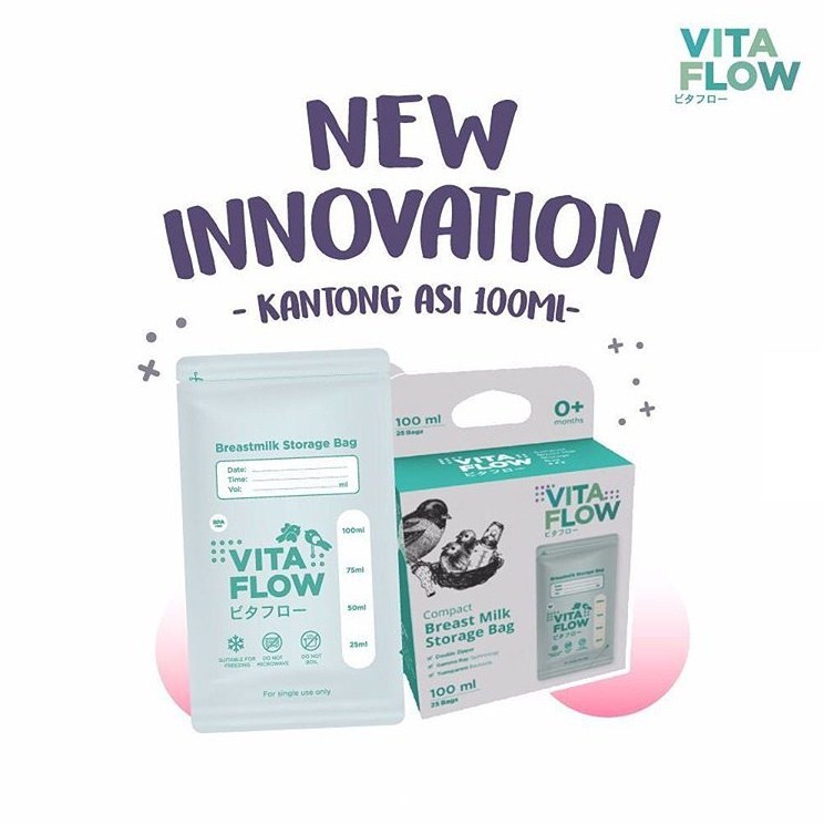 VitaFLow BreastMilk Storage Bag Kantong ASI Menyusui 100ml isi 25⁣