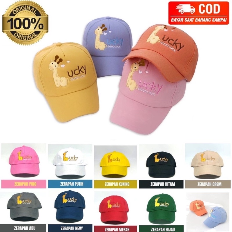 Topi Baseball Anak Laki Laki / Perempuan Motif Giraffe Lucky Good Luck Premium Usia 2-8 Tahun