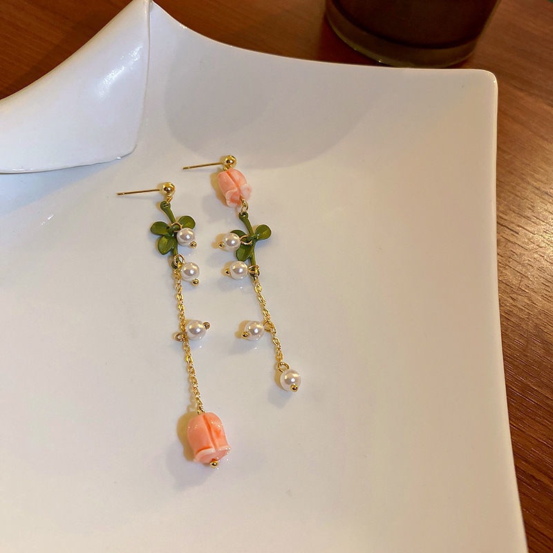 Anting Mutiara Bentuk Bunga Valley Warna Pink Gaya Korea