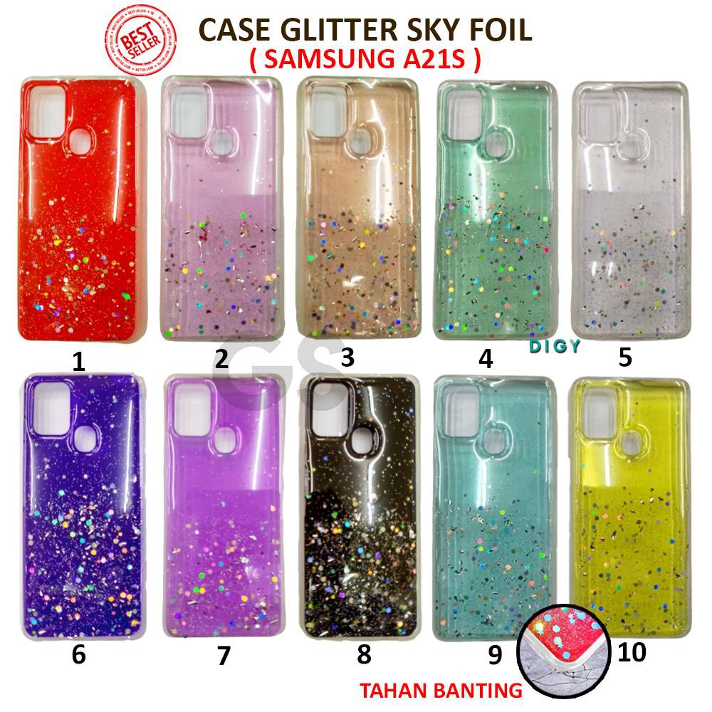 Case Import SAMSUNG A01 A02S A11/M11 A12 A22 A32 A7 2018 Sparkly Silver Foil Starry Sky Soft Case