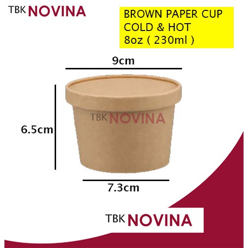 [25PCS] Paper Cup 8 oz + Tutup Gelas Es Krim Brown Paper Cup ( Bisa untuk Panas &amp; Dingin)