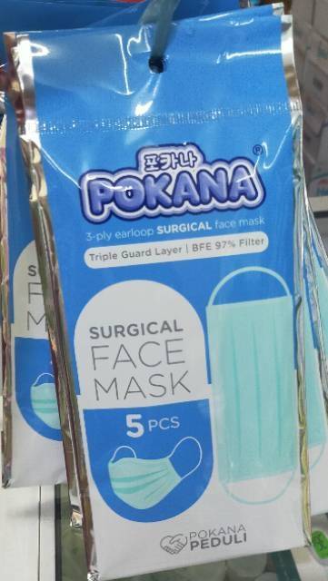 Masker Pokana Surgical Face Mask isi 5pcs Earloop 3ply